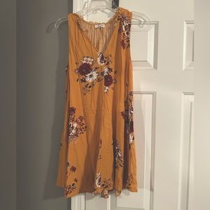 “Eyeshadow” brand mustard yellow, floral, sleeveless dress